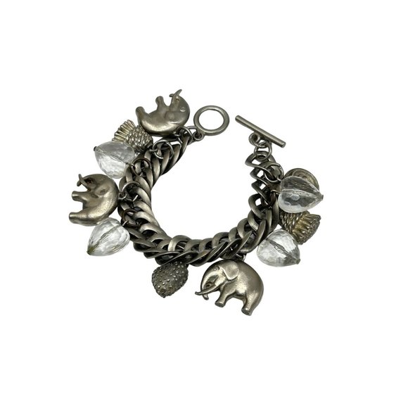 Vintage Loaded Charm Bracelet Lucite Beads Elephants Flat Links Figural Bracelet - Picture 1 of 8